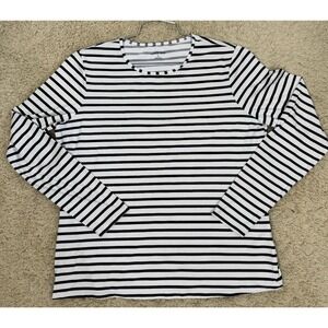 Lands End Women's Rashguard Swimsuit Top  Long Sleeve Size‎ L Navy White Stripe